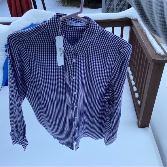 Elsie & Zoey Gingham Button Up Blue & White Medium Brand New - Picture 6 of 8